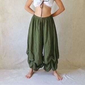Jaded Gypsy Cotton Palazzo Balloon Pants in Deep Forest Green